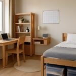 Amazon dorm room essentials under $25 shown on a cozy bed with study tools and bedding accessories